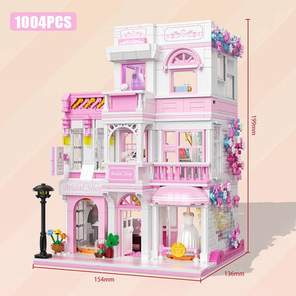 Creative Street View Wedding Salon Manor Garden House Coffee Shop Model Building Blocks City Architecture Mini Bricks Toys Gifts