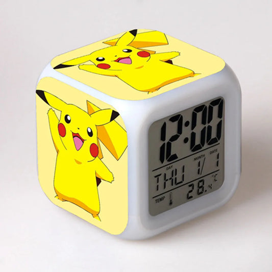 Pokemon Cartoon Pikachu Ash Ketchum Anime Night Light Color Changing Alarm Clock Bedroom Home Decoration Kids Friends Gift Toy