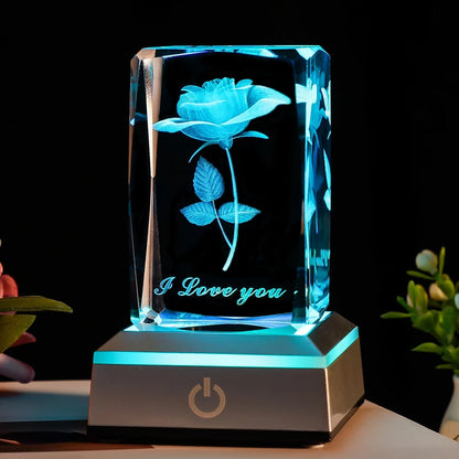 3D Rose Crystal LED Colorful Night Light, Birthday, Christmas, Valentine's Day Anniversary Gift for Girlfriend, Wife, and Mother