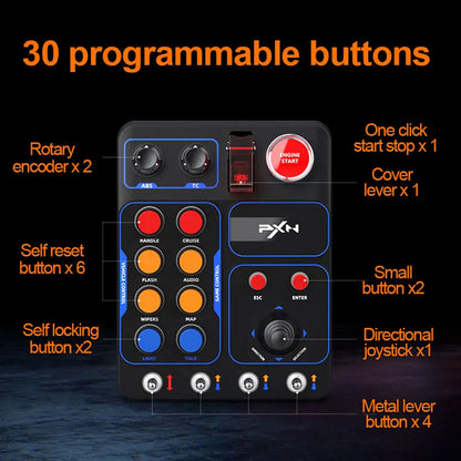 PXN CB1 Simulator Race Central Control Box 30Programmable Button Linkage Lever One Click Start Stop RGB Panel for PC