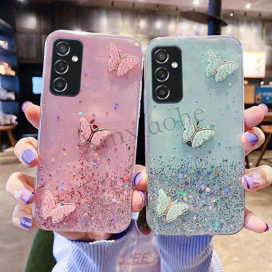 Fashion Phone Case for Samsung Galaxy A54 A34 5G A24 4G SamsungA54 Luxury Starry Sky Butterflies Transparent Soft Back Cover