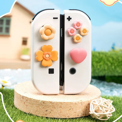 Flower Heart Silicone Soft D-pad Cross Button ABXY Key Sticker Skin Case For Switch Oled NS Joy-con Thumb Stick Grip Cap Cover