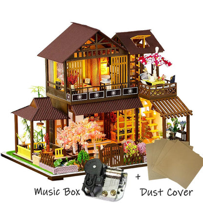 Diy Wooden Miniature Building Kit Doll Houses With Furniture Japanese Cuisine Casa Dollhouse Handmade Toys For Girls Xmas Gifts