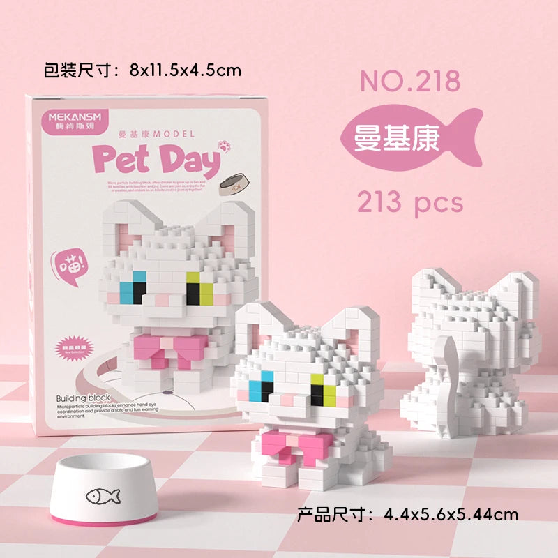 HUIQIBAO MINI Cute Pet Dog Cat Micro Building Block Model Set Kids City Cartoon Animal Diamond Bricks Educational Toys for Adult