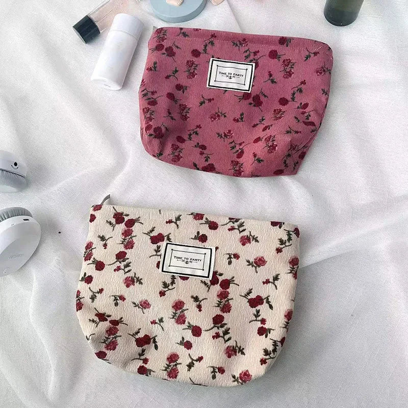 Corduroy Cosmetic Wash Bag Women Travel Leopard Print Makeup Pouch Lipstick Phone Organizer Case Women Clutch Make Up Bags