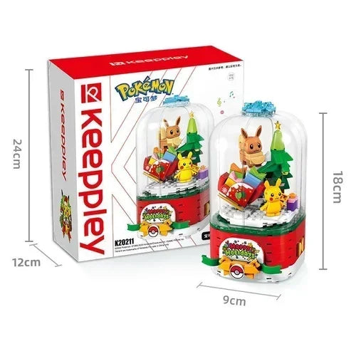 Christma Gift Keeppley Pokemon Sanrio Wish Music Box Model Picchu Hellokitty Assembly Building Block Decoration Toy for Children