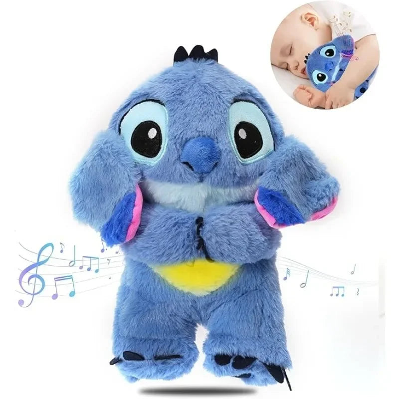 Kawaii Stitch Plush Doll Baby Sleeping Companion Sound Soothing Musical  Kawaii With Air Bag and Light Doll Breathing Toys Gifts