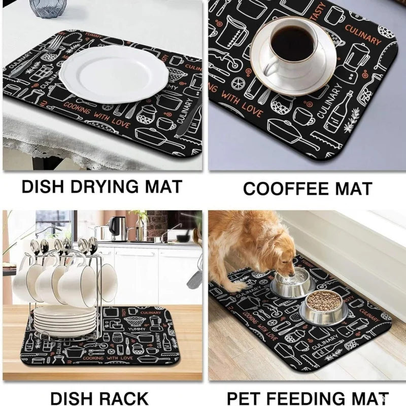 Cross-Border Creative Pattern Kitchen Countertop Hydrophilic Pad Amazon Diatom Ooze Wind Mat Bowl Dish Drying Mat Slip-Resistant