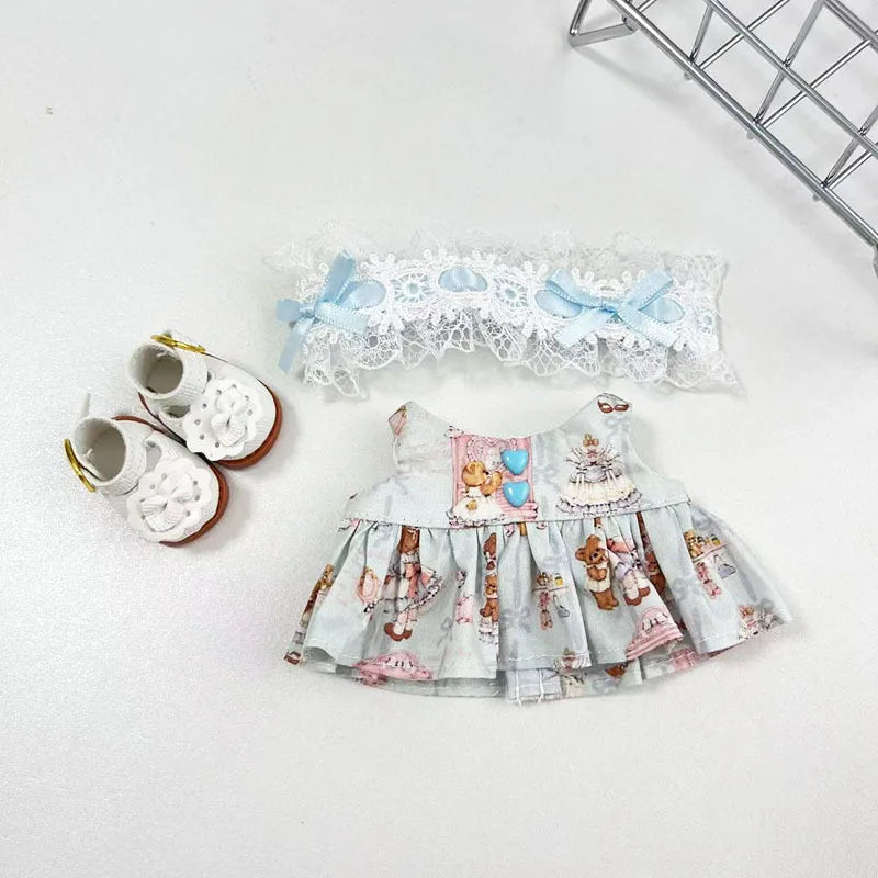 Labubu I II Idol Dolls Sitting Party Clothing Outfit 17cm Mini Plush Doll'S Clothes Lolita Dress Overalls Accessories