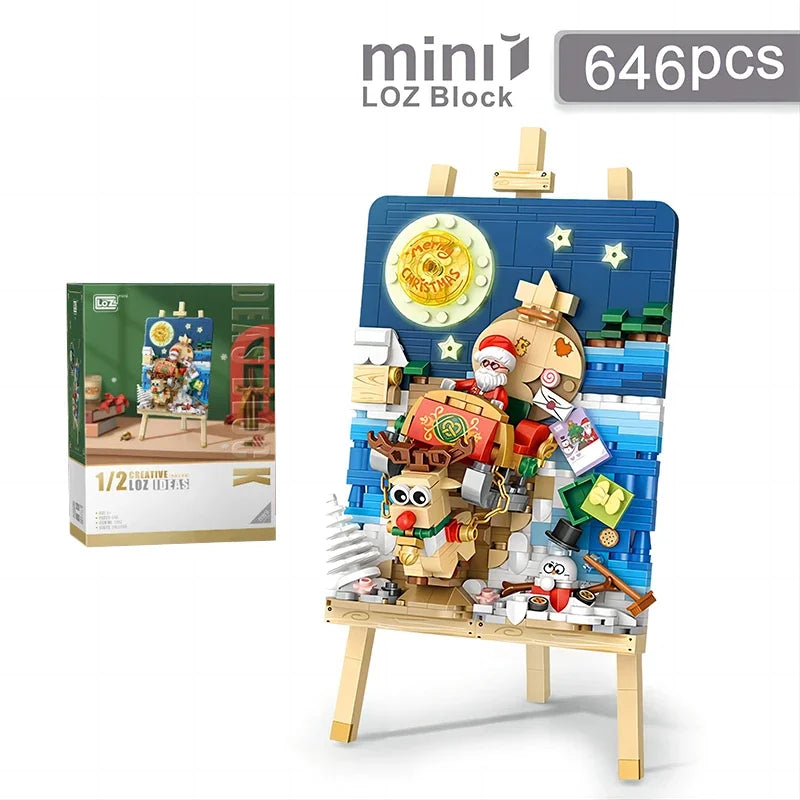 Loz Mini Animals Landscape Drawing Board Building Blocks Christmas Train Puzzle Assembly Model Toy Bricks Children Birthday Gift