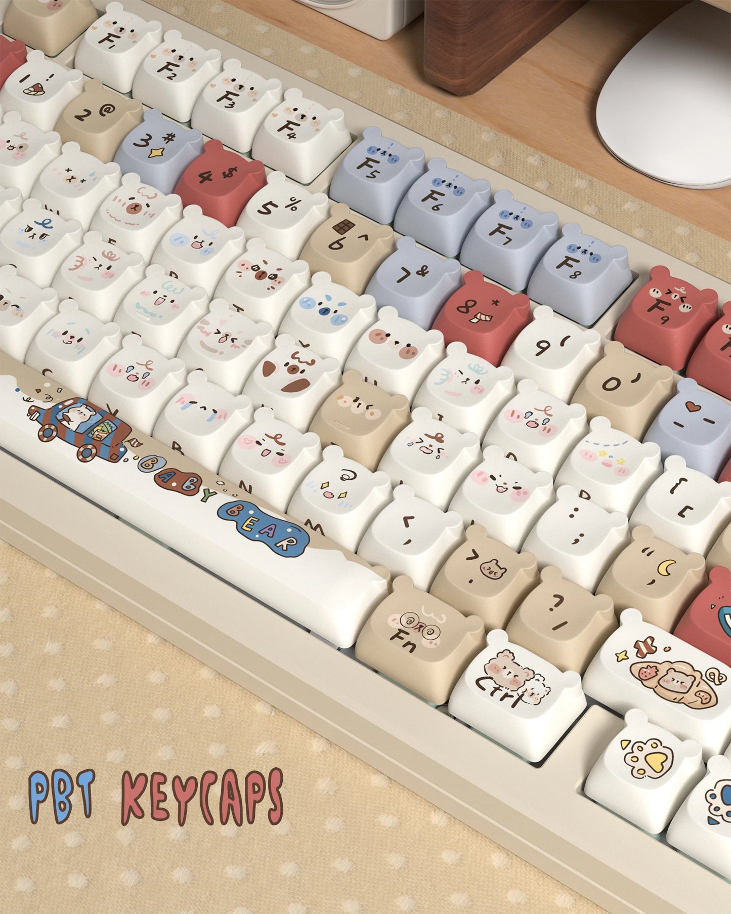 133 Keys MAO Profile  Cute Bear PBT Keycaps Customs Dye Sub Key caps for 61/87/104 Cherry MX Switch Gaming Mechanical Keyboard