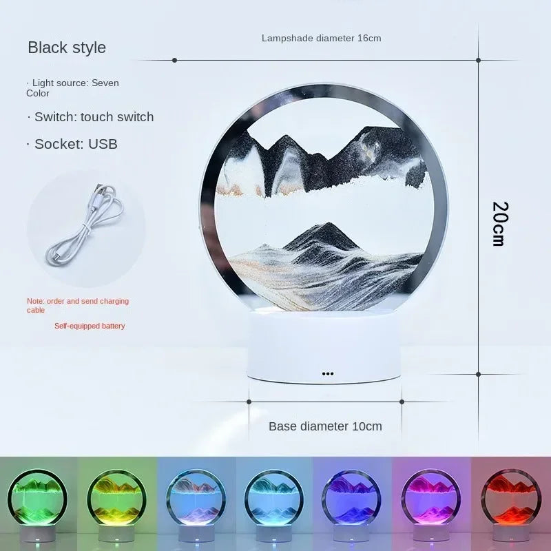 Quicksand Table Lamp with 7 Color USB LED Night Light 3D Hourglass Sandscape Moving Sand Art Bedside Lamps Home Decor Gift