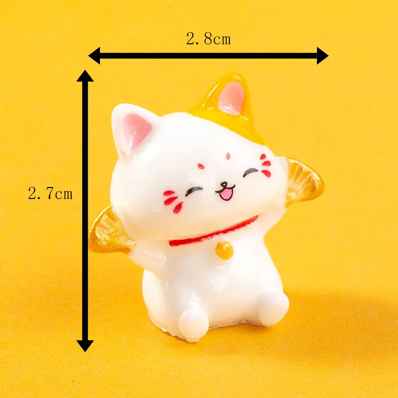 1/6Pcs Lucky Cat Micro Landscape Decoration Mini Figurines Cartoon Cats Potted Landscaping Ornaments Creative Mascot Car Decor