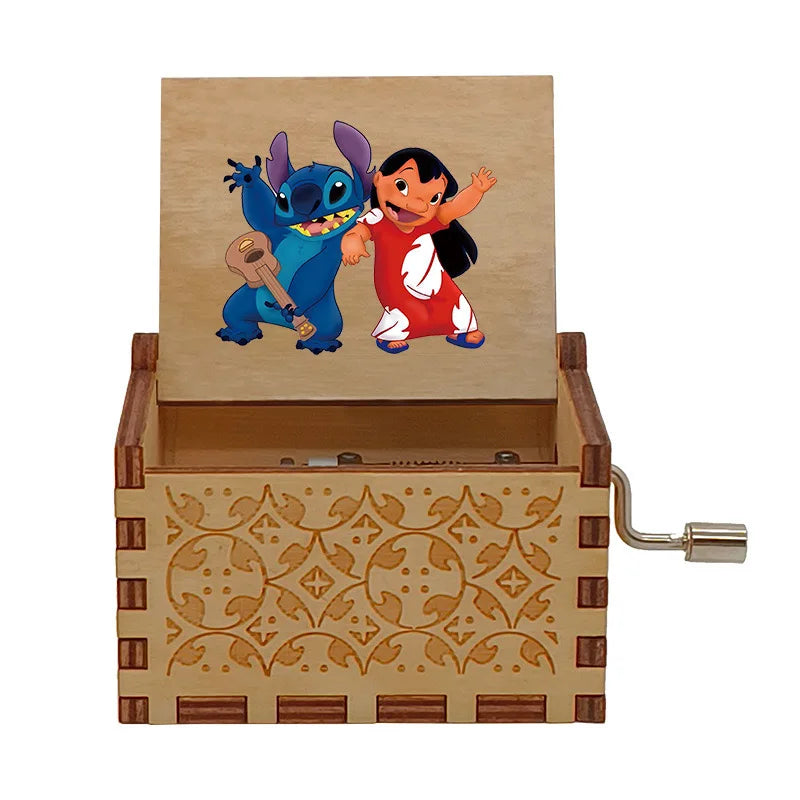 Disney Stitch Music Box Cute Cartoon Wooden Vintage Hand-Cranked Musical Box Children Presents Birthday Christmas Gifts