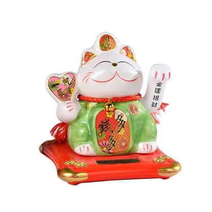 Solar Powered Lucky Cat Maneki Neko Home-Office Car Christmas Decoration Welcoming Chinese Lucky Cat Waving Hand Beckoning Decor