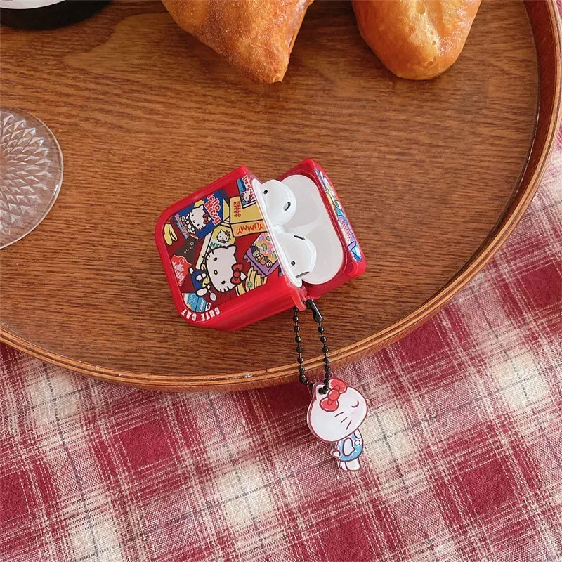 Hello Kitty Red Yummy Food For Airpods Pro 2 Case,Soft TPU Protective Earphone Cover For Airpods Case With Kitty Keychain Girls