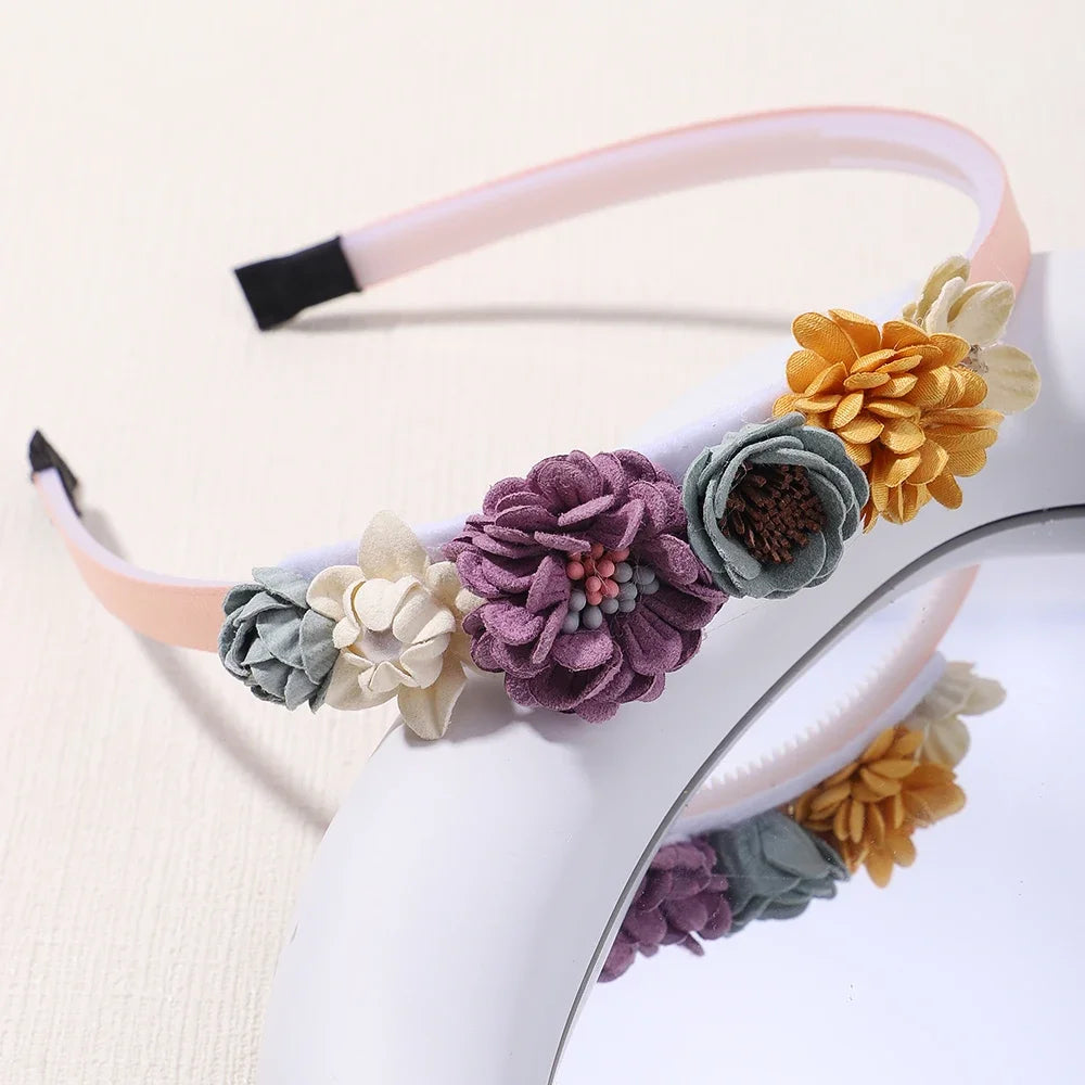 Handmade Head Flower Girls Headbands Baby Hairband Pearl Feather Wedding Princess Kids Dance Party Headwear Newborn Accessories