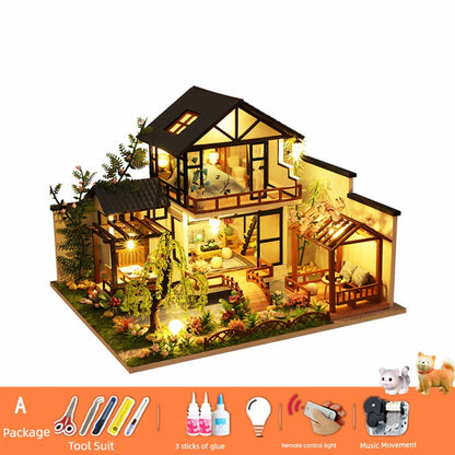 Creative Retro Chinese Style DIY Cottage Japanese Style House C Courtyard Model Hand-Assembled Female Birthday Christmas Gift