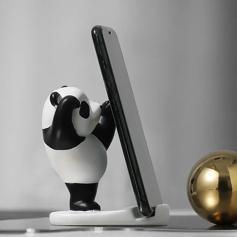 Panda Figurines For Interior Universal Cell Mobile Phone Stand Holder Modern Resin Sculpture Statue Home Office Desk Decor