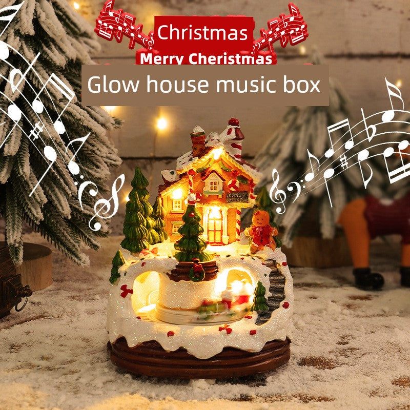 Luminous Music House Decoration Small Train New Arrival Music Box Night Light Cabin Christmas Gifts for Children Toy Girl