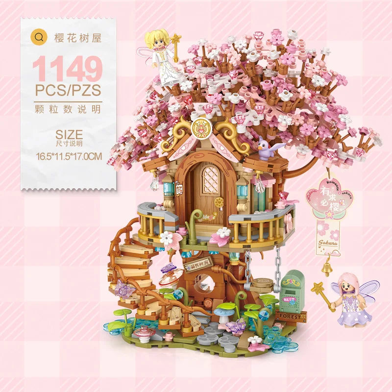 LOZ Cherry Blossom Building Block Toys Beautiful Tree Flowers Fairies Friends Sets DIY Assembly Bricks Toys For Girls Gifts Kids