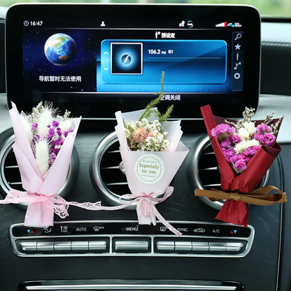 Mini Rose Bouquet Car Air Vent Clip Creative Flowers Mini Bouquet Car Perfume Air Freshener Ornament Car Accessories Interior