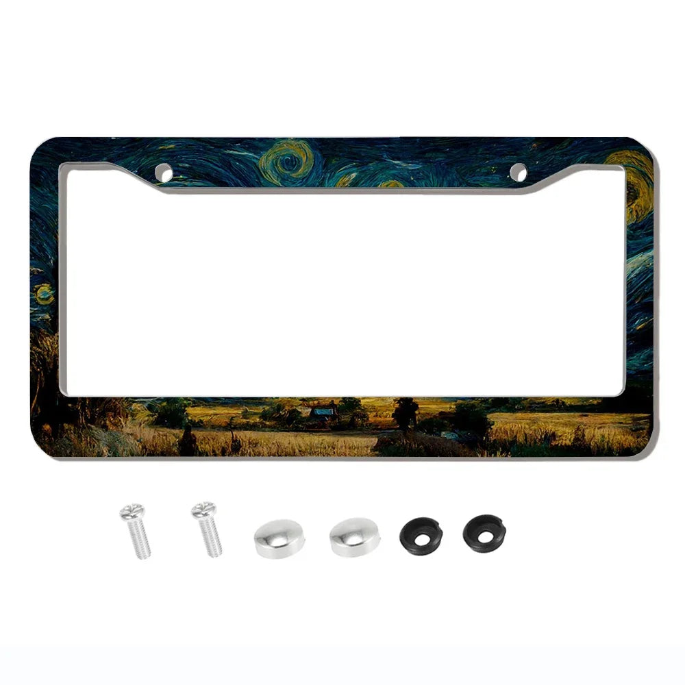 Beautiful oil painting with screws license plate holder car decoration aluminum alloy car parts American specifications A8/13