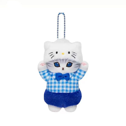 Kawaii Mofusand Cross-Dressing Hello Kitty & Kuromi Plush Keychains - 10-12cm Sanrio Anime Plush Dolls, Backpack Pendants