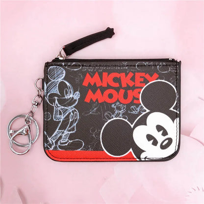 High Quanlity Cartoon Mickey Minnie PU Leather Card Holder Women Girls Zipper Change Purse Girls Mini Key Card Bag With Keychain