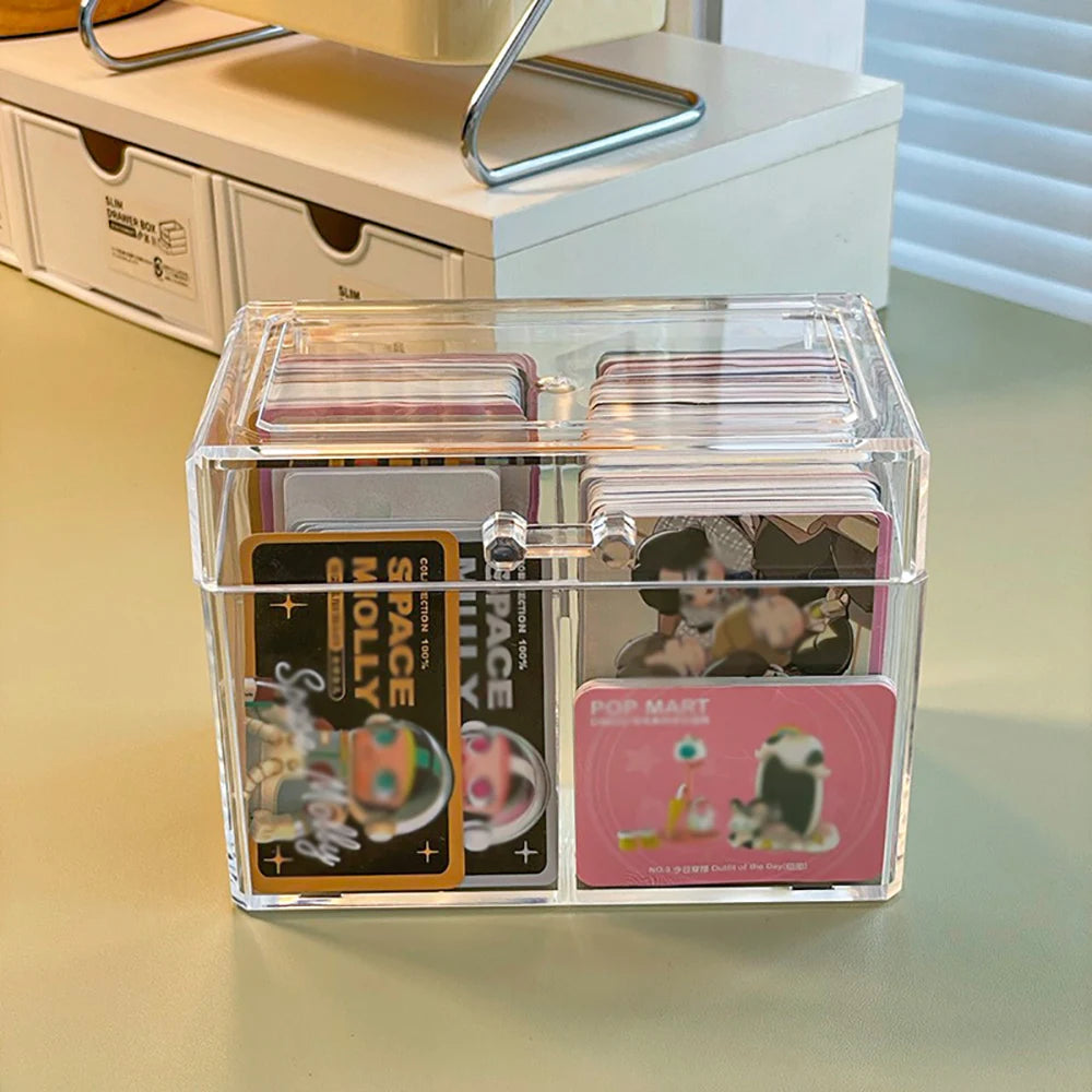 Multifunctional Acrylic Card Storage Box 12x10.5cm Display Card Case Holds 400 Postcards With 2 Compartments For Postcard/Photos