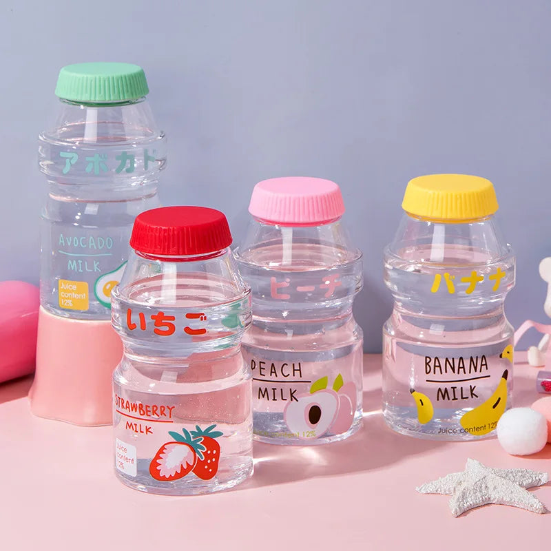 480ml Plastic Cute Water Bottle With Straps Carton Kawaii Tour Fruit Drinking Milk Portable Kids Water Cup