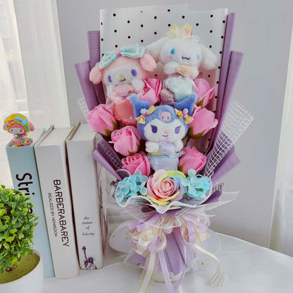 Christmas Gifts Sanrio Plush Cartoon  Bouquet My Melody Kuromi Cinnamoroll Kt Cat Plush Doll Toy Valentine Graduation Gifts