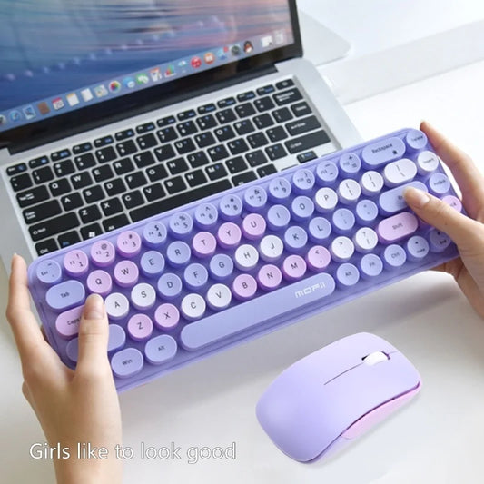 Colorful Wireless Keyboard and Mouse Ergonomic Small Size Typewriter Keyboard ＆ Mouse Combo for Windows 7/8/10 Laptop Desktop