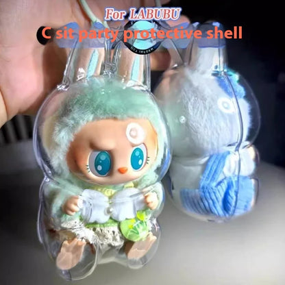 Labubu Vinyl Protective Cover Cotton Doll Slippery Bag Pendant Sitting Party Transparent Acrylic Shell Dustproof Hanging Cover