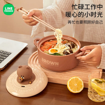 LINE FRIENDS Double Ear Instant Noodles Bowl for Home Dining Dormitory Student Rice Bowl Dish Ceramic Soup Bowl Dormitory Bowl