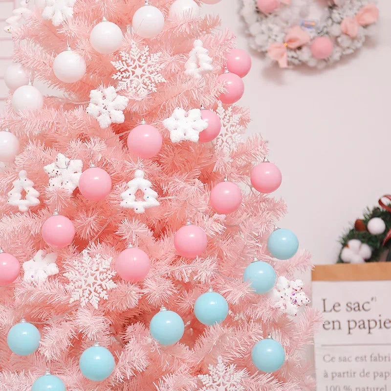 Artificial Pink Christmas Tree 150 180 CM Pine Branches Christmas Tree Set LED Lights Sturdy Tripod PVC Christmas Tree Decor