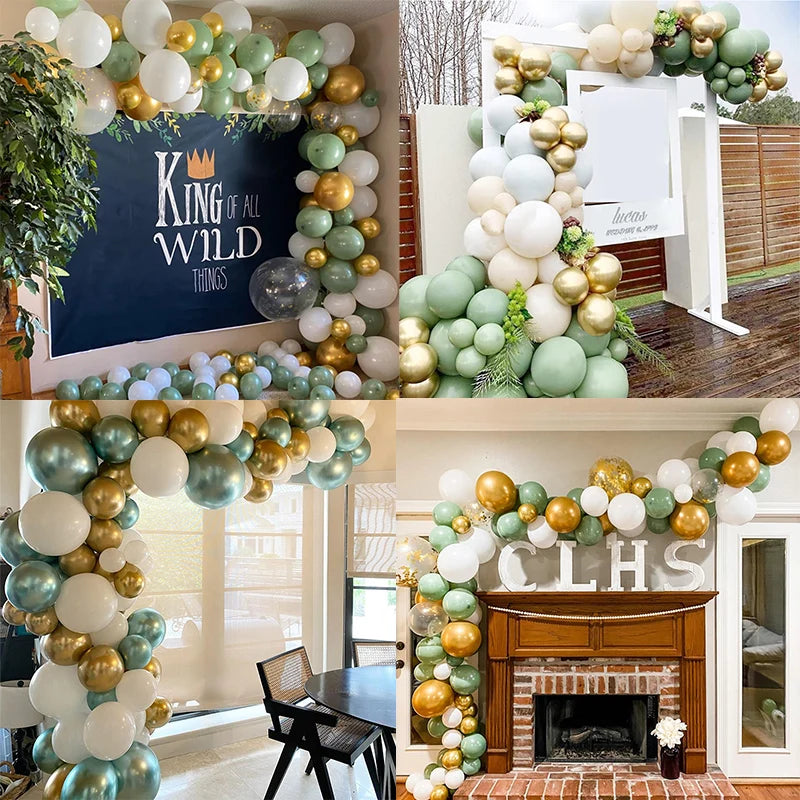 152pcs Bean Green Gold White Balloon Garland Arch Kit for Baby Shower Bridal Shower Wedding Birthday Party Christmas Decoration