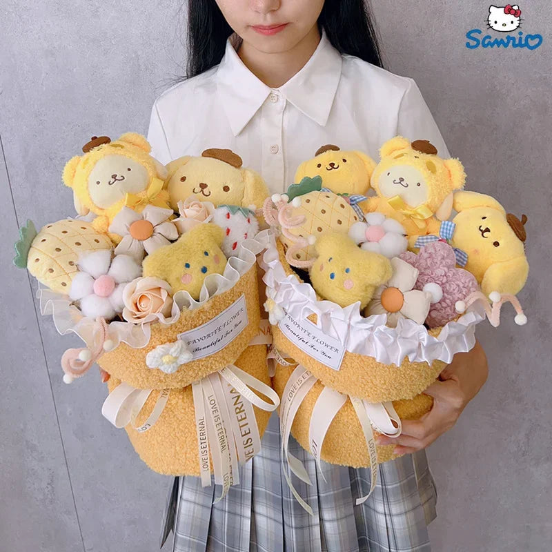 Sanrio Cartoon Pompom Purin Plush Bouquet Anime Cute Plush Doll Toys For Girl Friend Christmas Valentine's Day Christmas Gift