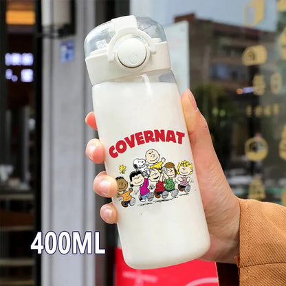 Snoopy Straw Water Cup Portable Plastic 600/400ML Charlie Browns Transparent Outdoor Large Capacity Sport Cute Water Bottle