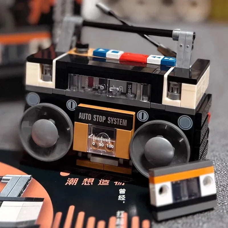 JAKI 8215 Retro Boombox Cassette Radio Music Tape Player Machine Model DIY Mini Blocks Bricks Building Toy For Children No Box