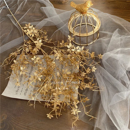 Gold Series Artificial Plants Leaf Wedding Supplies Flower Arrangement Materials Fake Floral Bouquet Christmas Home Decor Props