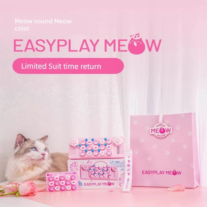 Pocket Music Keyboard Meow Cat Cat Paw Pink Blue Electronic Keyboard MIDI Piano Light Meet Christmas Gift