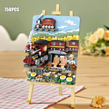 Loz Mini Animals Landscape Drawing Board Building Blocks Christmas Train Puzzle Assembly Model Toy Bricks Children Birthday Gift