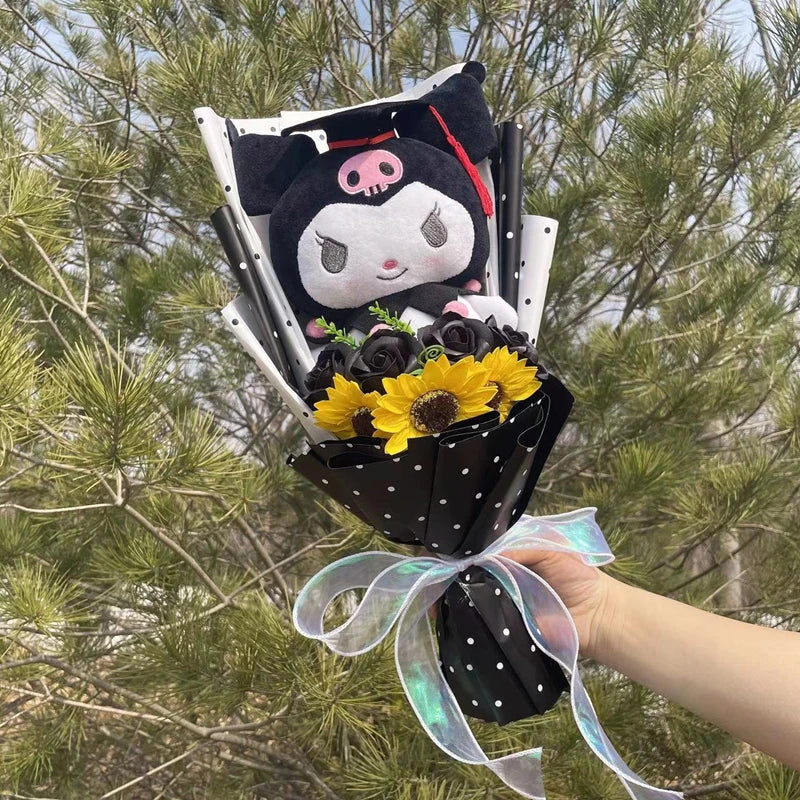 Cartoon My Melody Kuromi Cinnamoroll With graduation hats Handmade Sanrio Bouquet Valentine's Day Christmas Graduation Gifts