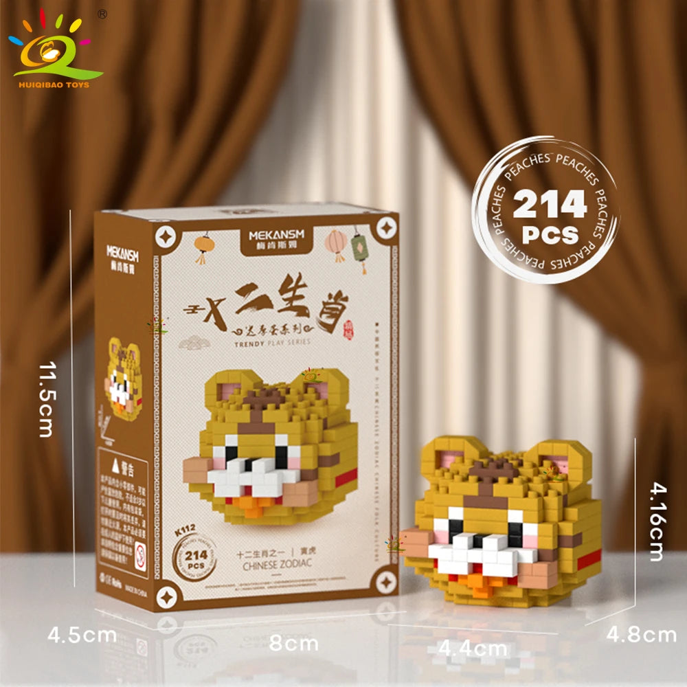 HUIQIBAO Mini Cute animal Micro Building Blocks 3D Diamond BEE Cat Panda Model Bricks DIY City Construction Toys for Children