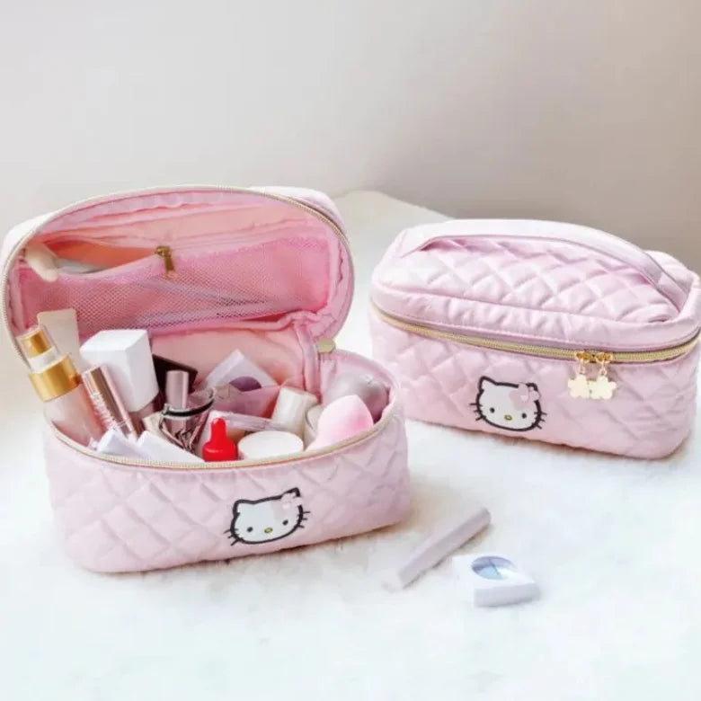 Miniso Sanrio Hello Kitty Cosmetic Bag Anime Bow Make Up Brush Large Capacity Storage Bags Portable Kawaii Waterproof Handbag