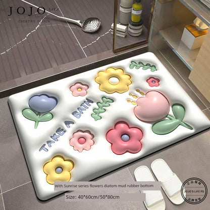 Jojo's L. Pd. Dawn. Floor Mat Fresh Quick-Drying Cartoon Absorbent Non Slip Bathroom Step Mat | Hexi