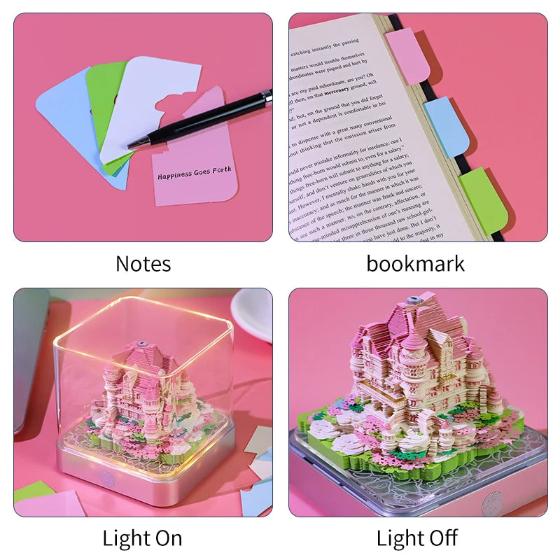 Omoshiroi Block 3D Artistic Notepads Love Castle Memo Notepad 3D Paper Carved Sticky Notes Birthday Gift For Mom