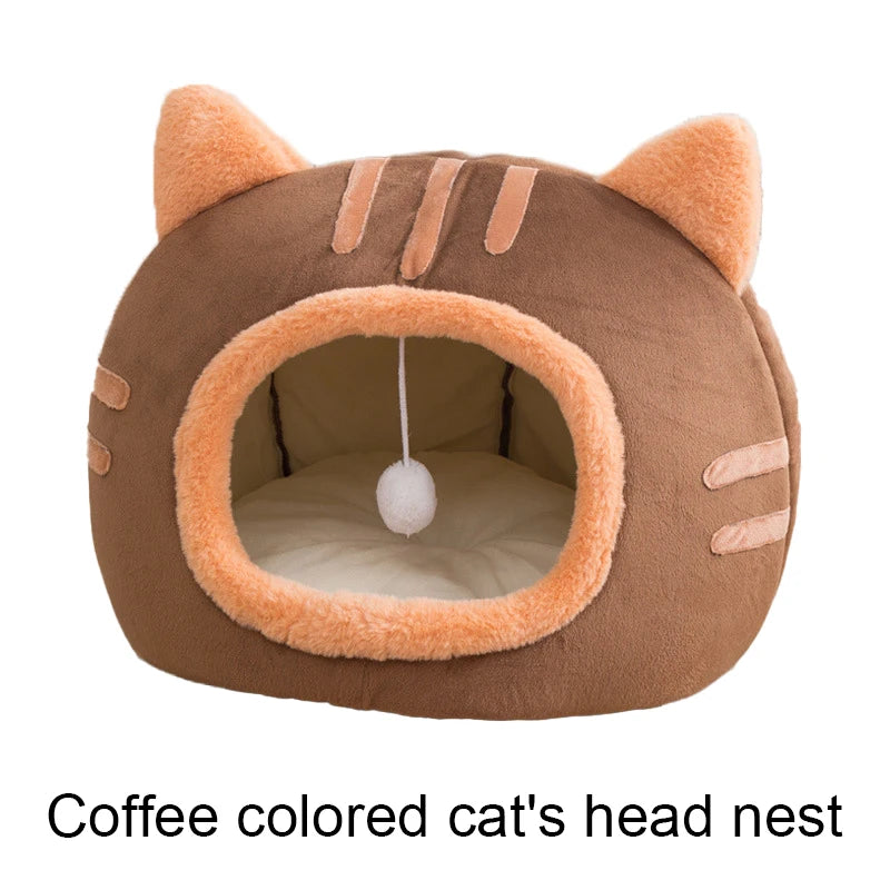 Pet Autumn and Winter New Cat Modelling Kennel Winter Pet Kennel Kitten House Non-slip Foldable Plush Cats Cave Bed Pet Supplies