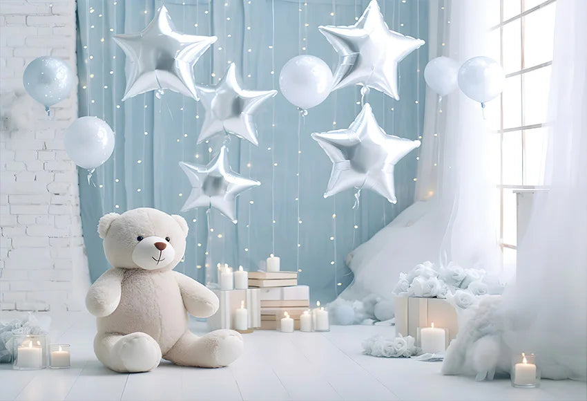 Mehofond Christmas Toy Bear Backdrop Photography Newborn Birthday Portrait Star Balloon Flowers Xmas Gift Decor Photo Background